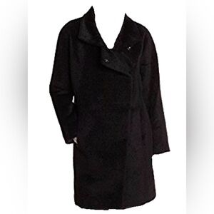 Trina Turk EUC Madison Wedge Coat Black Wool Alpaca Blend Size 6 Chic Long